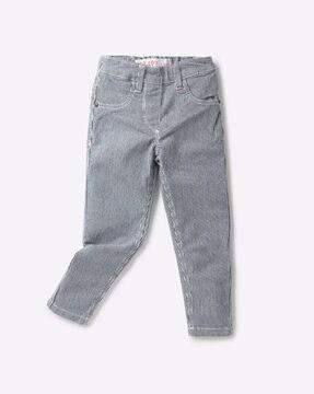 striped denims with belt loops