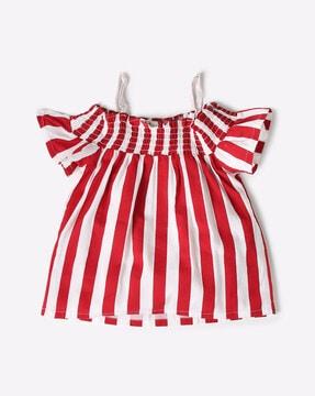 striped dress with smocking detail