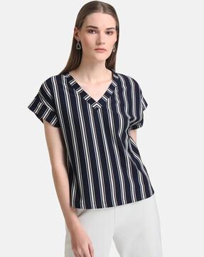 striped drop-shoulder sleeve t-shirt