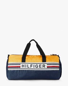 striped duffel bag with detachable strap