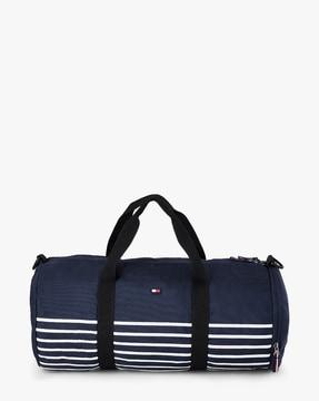 striped duffel bag with detachable strap