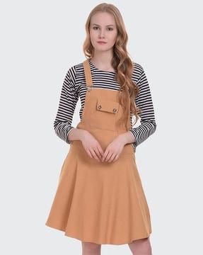 striped dungaree dress with flap pocket