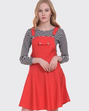 striped dungaree dress with flap pocket