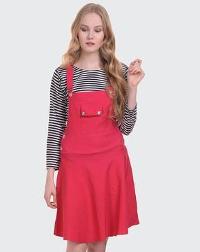 striped dungaree dress with flap pocket