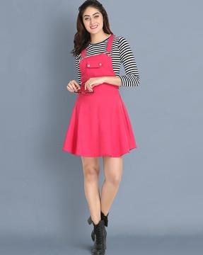 striped dungaree dress with flap pocket