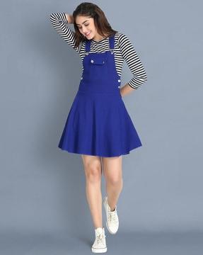 striped dungaree dress with flap pocket