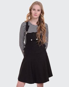 striped dungaree dress with flap pocket