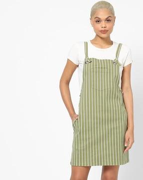 striped dungaree dress