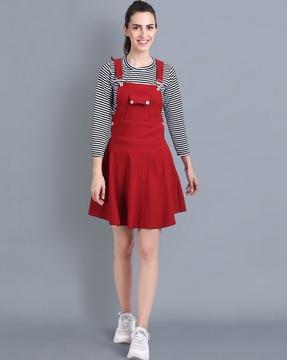 striped dungaree with button detail