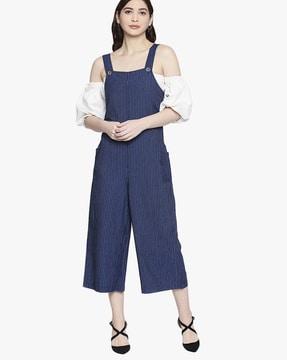 striped dungarees with insert pockets