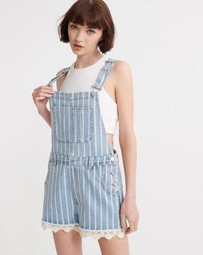 striped dungarees with lace trim