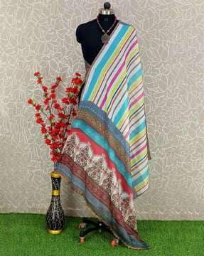 striped dupatta with contrast lace border