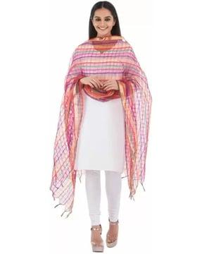 striped dupatta with fringed borders