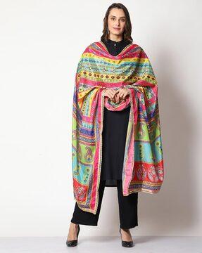 striped dupatta with lace border
