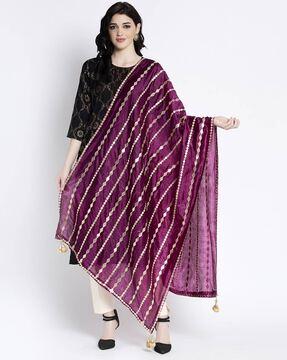 striped dupatta with mirror accent