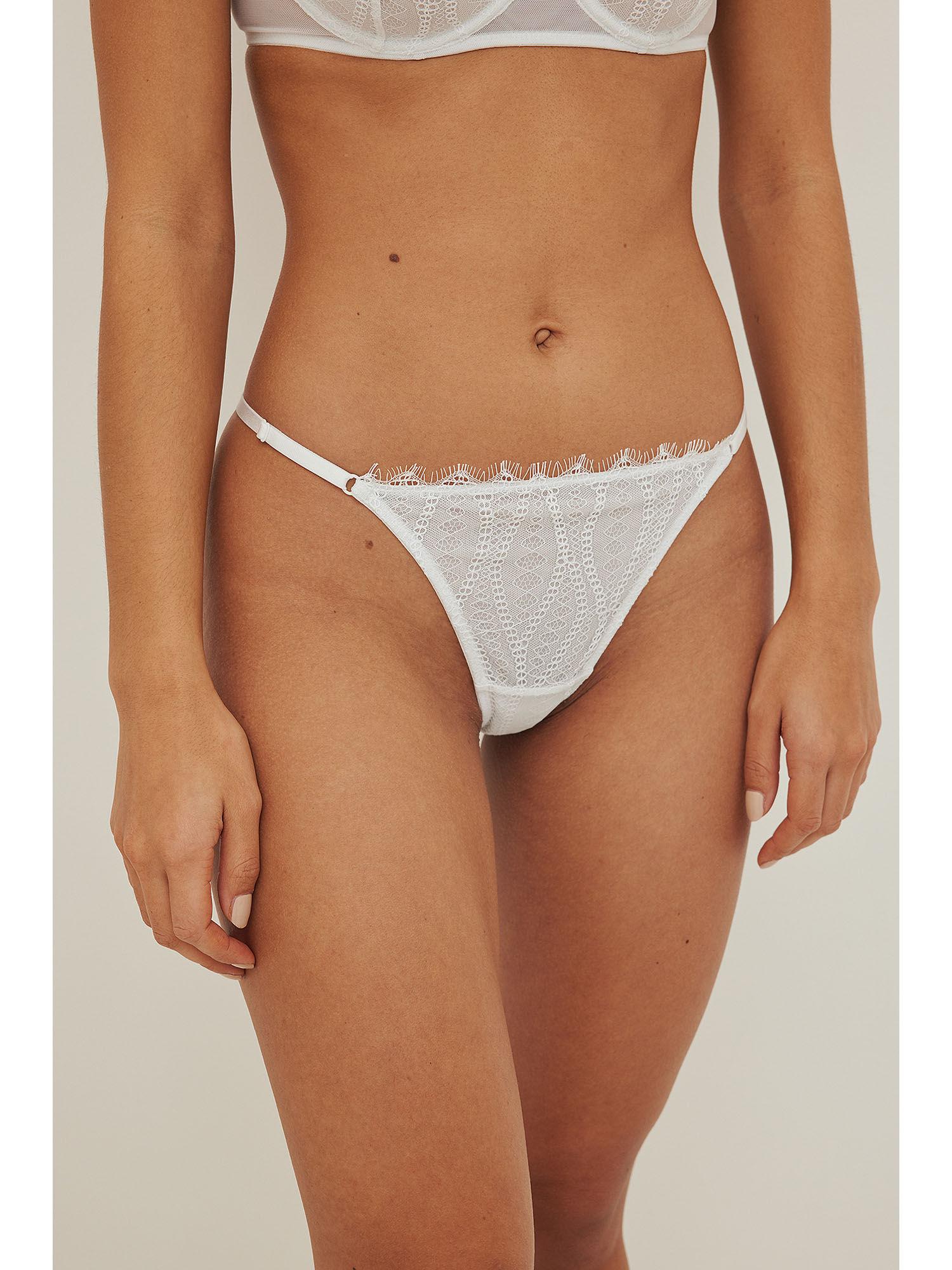 striped eyelash lace adjustable thong-white white