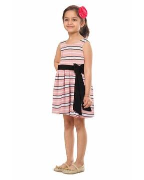striped fit & flare dress with tie-up