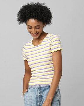 striped fitted round-neck top