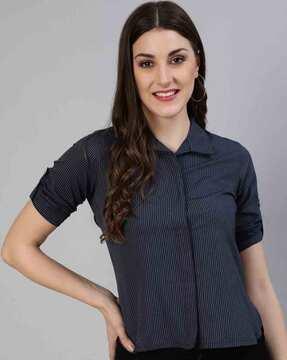striped fitted shirt with concealed placket