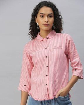 striped fitted shirt with welt pockets