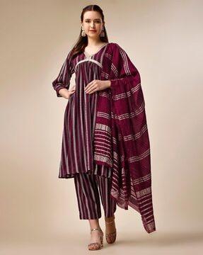 striped flared kurta set with dupatta