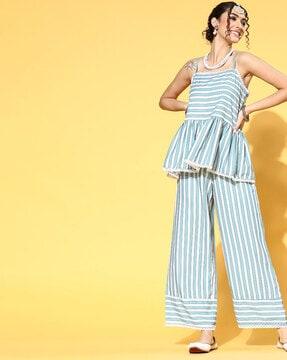 striped flared kurta set