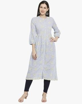 striped flared kurta with embroidery detail