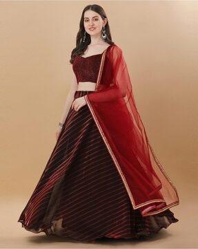 striped flared lehenga choli set with dupatta