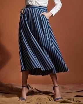 striped flared midi skirt