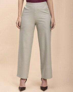 striped flared pants with insert pockets