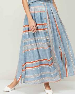 striped flared skirt with button-closure
