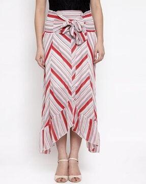 striped flared wait tie-up skirt