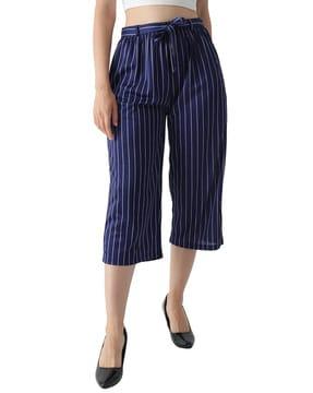 striped flat-front culottes