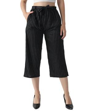 striped flat-front culottes