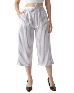 striped flat-front culottes