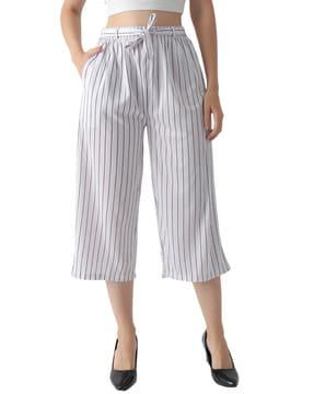 striped flat-front culottes