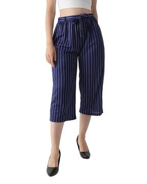 striped flat-front culottes