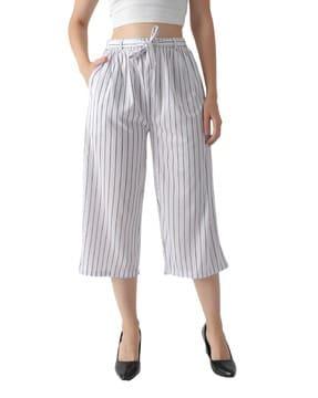 striped flat-front culottes