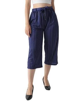 striped flat-front culottes