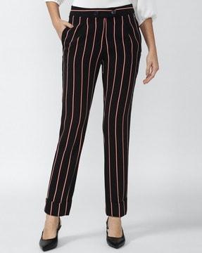 striped flat-front pants with insert pockets