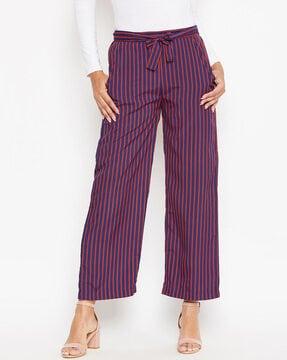striped flat-front pants with tie-up waist