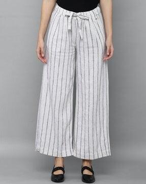 striped flat-front pants