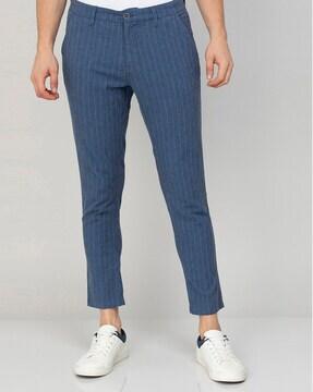 striped flat front pants