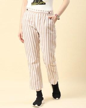 striped flat-front pants