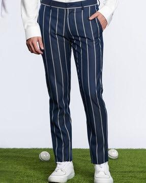 striped flat-front pants