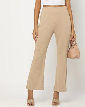 striped flat-front straight fit trousers