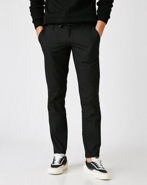 striped flat-front trousers with insert pockets