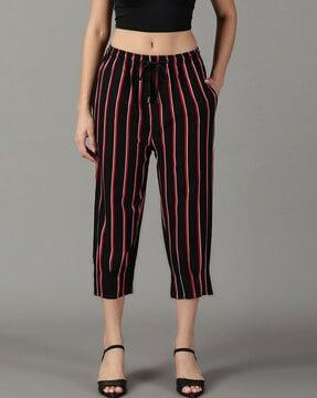 striped flat-front trousers with insert pockets