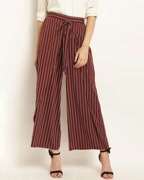 striped flat-front trousers with tulip hems