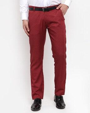 striped flat-front trousers